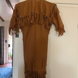 Fringed Tan Dress with Beaded Accents